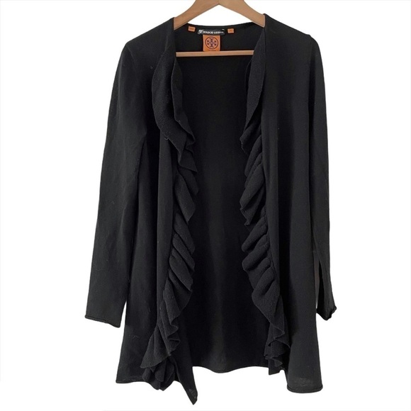Tory Burch Wool Knit Ruffled Trim Long Cardigan - Picture 4 of 7